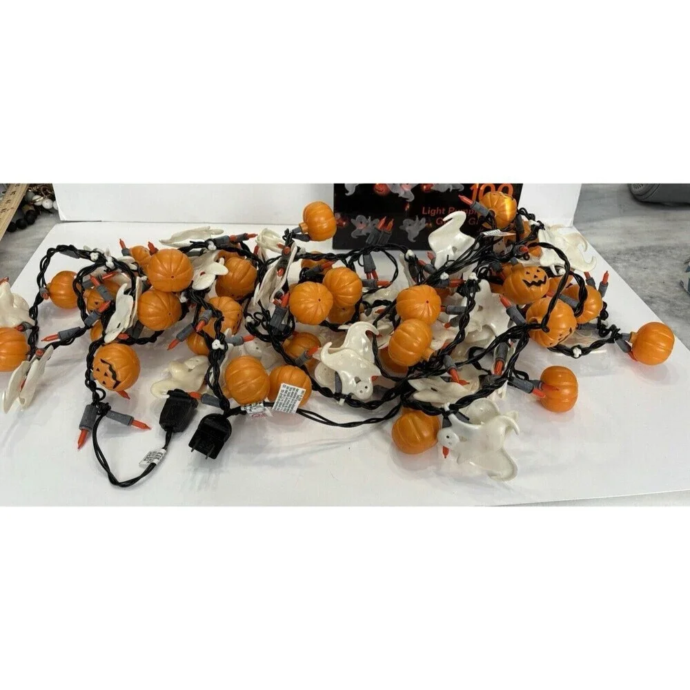 Halloween Ghost Pumpkin Set 2 String Garland Lights Decor Spooky Jack O Lantern